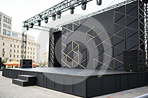 Modern black stage with geometric patterns photo