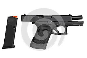 Modern black submachine gun on a black