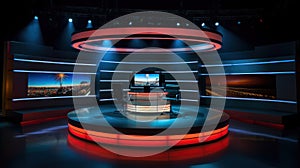 Modern black TV News Studio