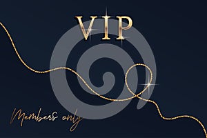 Modern black vip background with golden lines, text. Elegant design for business, loyalty, bonus, greeting card, gift certificate