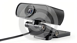 Modern black webcam with adjustable stand and cable
