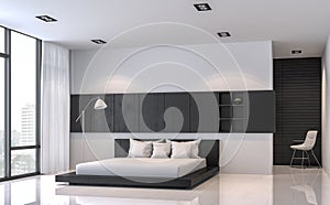 Modern black and white bedroom interior minimal style 3d rendering image photo