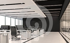 Modern black and white office 3d render