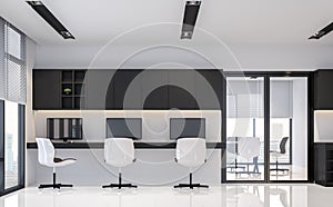 Modern black and white office interior minimal style 3d rendering image photo