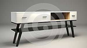 Modern Black And White Sideboard With Open Shelving photo