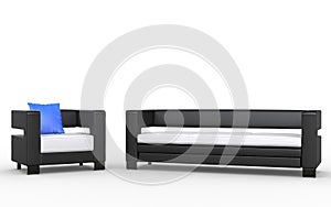 Modern black and white sofa and armchair