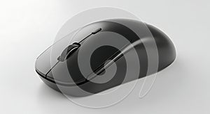 Modern black wireless computer mouse on white studio background