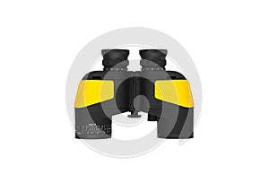 Modern black and yellow waterproof and unsinkable marine binoculars.. Surveillance device. Device for viewing at a distance.