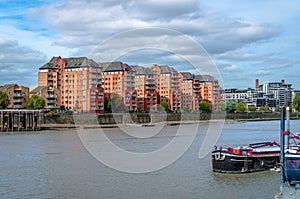 Modern block of flats by the Thames, in Sands End, Fulham, London