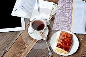 Modern blogger`s morning breakfast