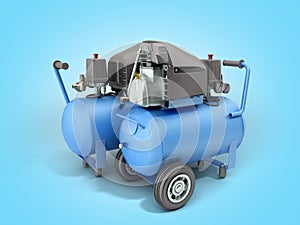 Modern Blue Air Compressor 3d render on blue gradient background
