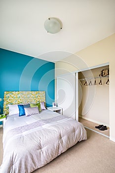 Modern blue bedroom interior