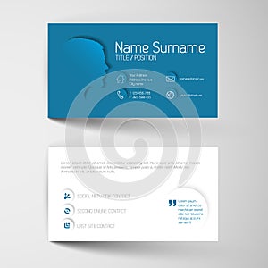 Modern blue business card template with flat user interface