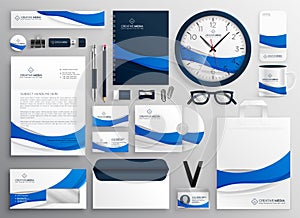 Modern blue business collateral stationery set