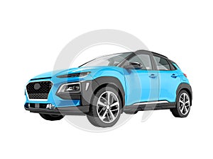 Modern blue car crossover in front 3d render on white background