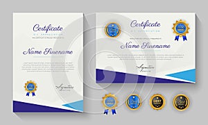 Modern blue certificate of achievement or certification of appreciation template design