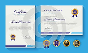 Modern blue certificate of achievement or certification of appreciation template design