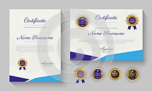 Modern blue certificate of achievement or certification of appreciation template design