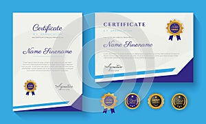 Modern blue certificate of achievement or certification of appreciation template design