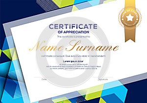 modern blue certificate of completion template with abstract background
