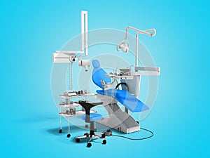 Modern blue dental equipment for dental treatment 3d render on b