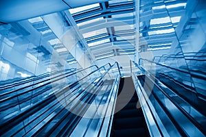 Modern blue escalator