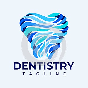 Modern blue flame dental tooth logo design. Fire dentistry logo branding vector.