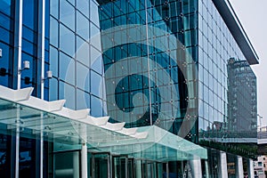 Modern blue glass building exterior