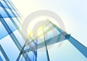 Modern blue glass wall of office building