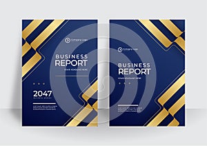 Modern blue gold business cover template. For brochure, annual report, flyer design templates in A4 size. Vector illustrations for