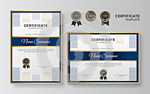 Modern blue gold certificate design template