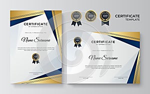 Modern blue gold certificate design template