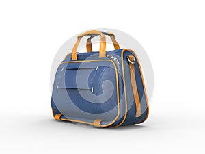 Modern blue handbag with yellow seams