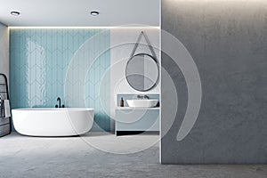 Modern hotel style bathroom interior with empty mock up place on wall. 3D Rendering