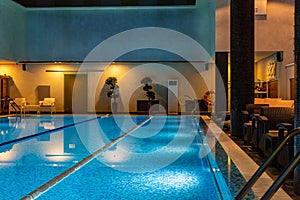 Modern blue on light backdrop. Water - swimming pool. Trendy design.