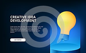 Modern blue lighting color with floating 3d yellow lamp illustration for creative idea and brainstorming