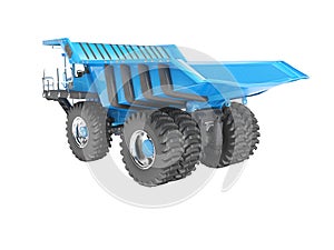 Modern blue mining truck 3D render on white background no shadow