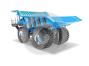 Modern blue mining truck 3D render on white background with shadow