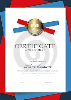 Modern blue red vertical certificate template