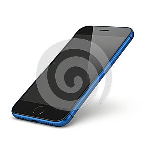 Blue Smartphone with Black Screen and Home Button on White Background mobile phone cell phone