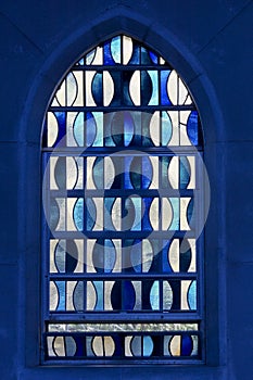 Modern blue stained glass window