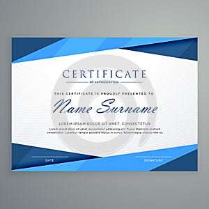 Modern blue triangle certificate template