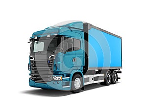 Modern blue truck with blue trailer to transport goods around th