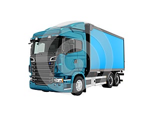 Modern blue truck with blue trailer to transport goods around th