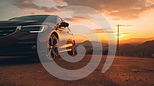 Dark Bmw Sportage Sedan At Sunrise: Immersive Landscape Vistas photo