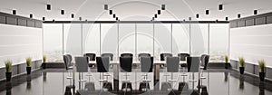 Modern boardroom panorama 3d render