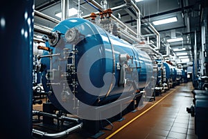 Modern boiler room with gas boilers, industrial heating