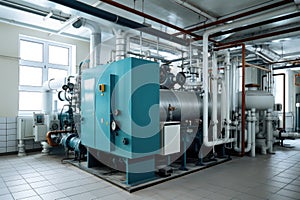 Modern boiler room with gas boilers, industrial heating