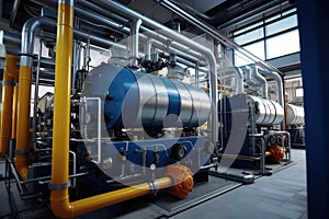 Modern boiler room with gas boilers, industrial heating