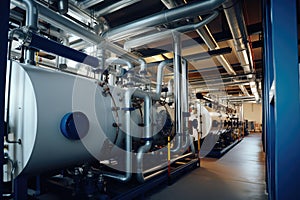 Modern boiler room with gas boilers, industrial heating